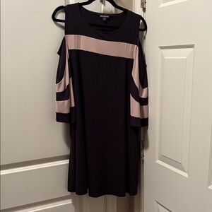 Nina Leonard Black and Pink Long Sleeve Dress